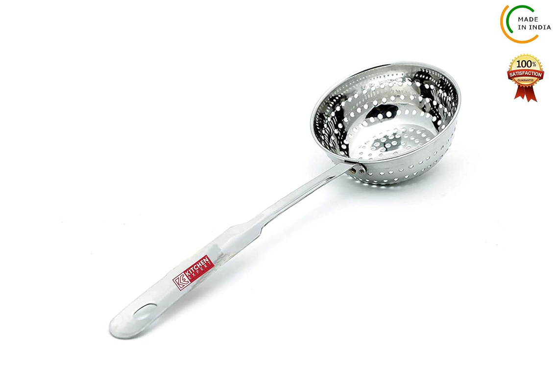  Kitchen Expert Stainless Steel Bowl Shaped Poha Jhaara/Handheld Colander/Strainer with Holes, 12 * 37 cm