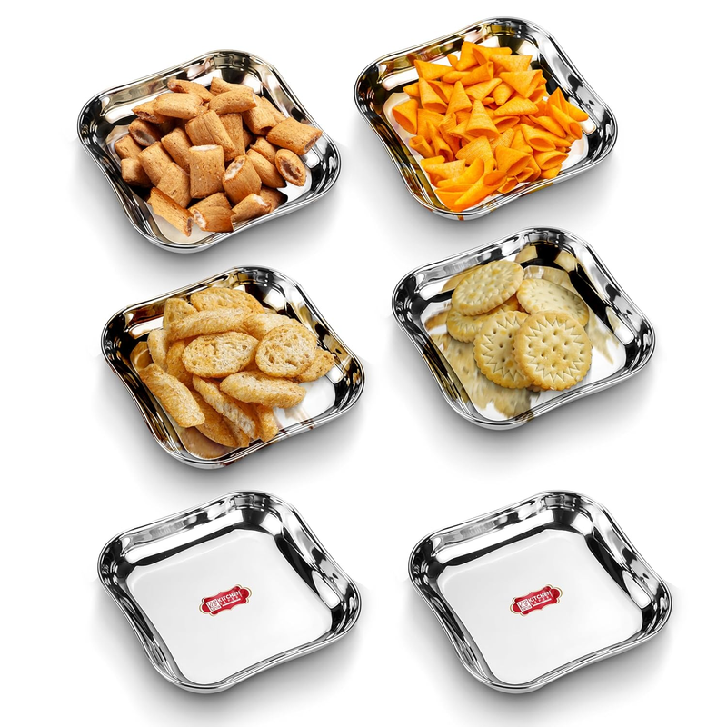 Stainless Steel Plates | Set of 6 Heavy Guage with Mirror Finish | Ideal for Snacks/Breakfast/Desserts|