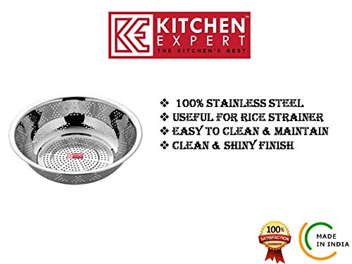 Kitchen Expert Stainless Steel Rice Strainer/Colander - 26 cm Light Weight Colander (Silver Pack of 1)