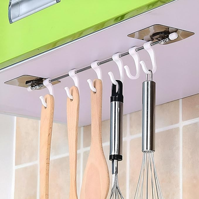 Wall Hanging Hooks | Item Organizer for Kitchen | Steel Wall Mounted Stand | Rack Hanging Stand | Cloth Hanger